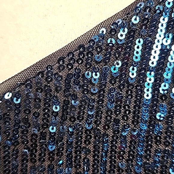 WHBM Blue Sequined Exposed Shoulder Evening Blouse - Picture 6 of 13